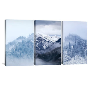 Snowy Mountain Canvas Art Set of 3 / 40 x 60cm / Unframed Canvas Print Clock Canvas