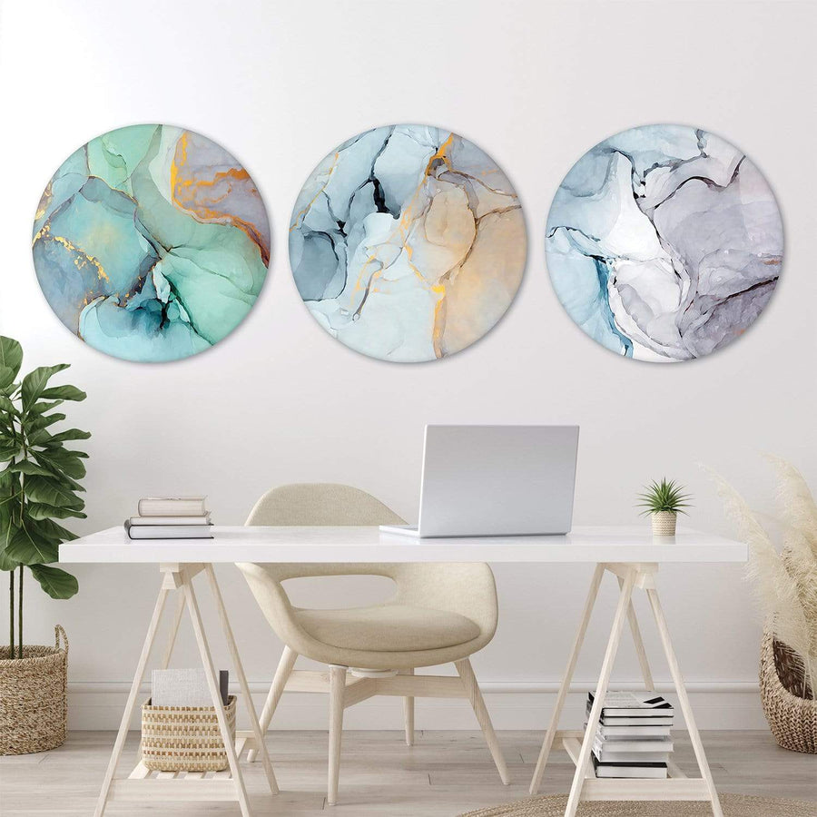 Soft Watercolor Canvas - Circle Art Set of 3 / 40 x 40cm / Standard Gallery Wrap Clock Canvas