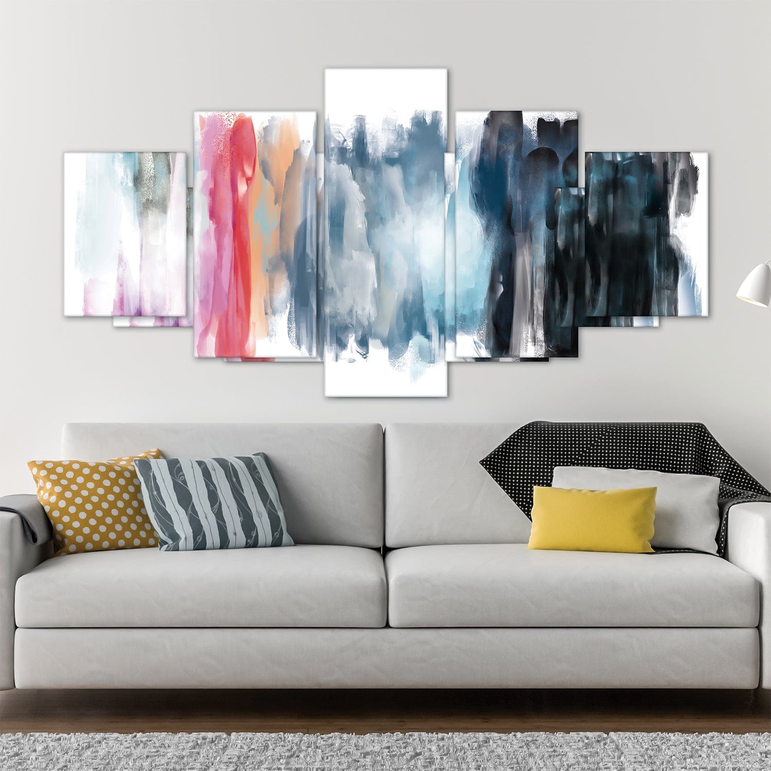 Spectrum Strokes Canvas - 5 Panel Art 5 Panel / Large / Standard Gallery Wrap Clock Canvas