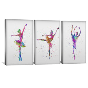 Splattered Dancers Canvas Art Set of 3 / 30 x 45cm / Unframed Canvas Print Clock Canvas