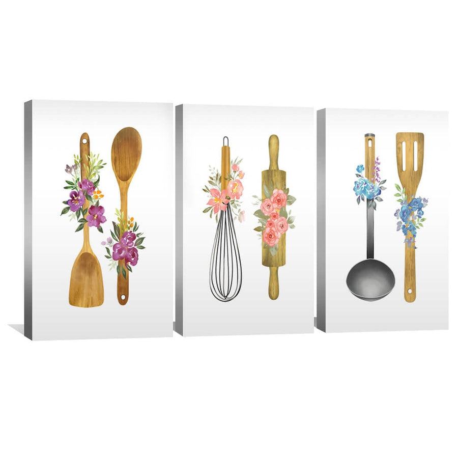 Spring Kitchen Canvas Art Set of 3 / 30 x 45cm / Unframed Canvas Print Clock Canvas