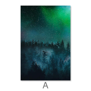 Star Sky Forest Canvas Art A / 50 x 70cm / Framed Gallery Wrap Clock Canvas
