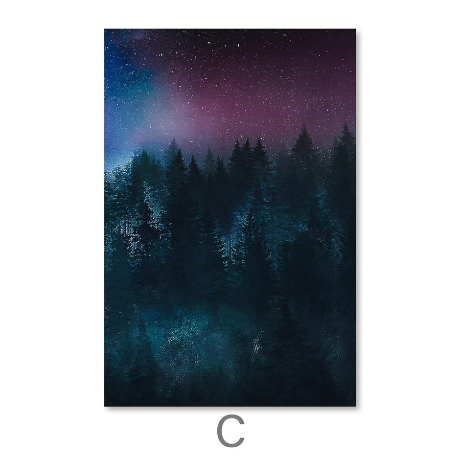 Star Sky Forest Canvas Art C / 50 x 70cm / Framed Gallery Wrap Clock Canvas