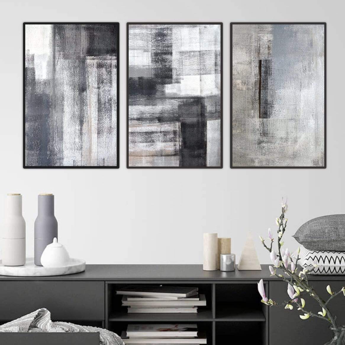 Stone Canvas Art Set of 3 / 40 x 60cm / Standard Gallery Wrap Clock Canvas