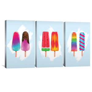 Summer Popsicles Canvas Art Set of 3 / 30 x 45cm / Unframed Canvas Print Clock Canvas