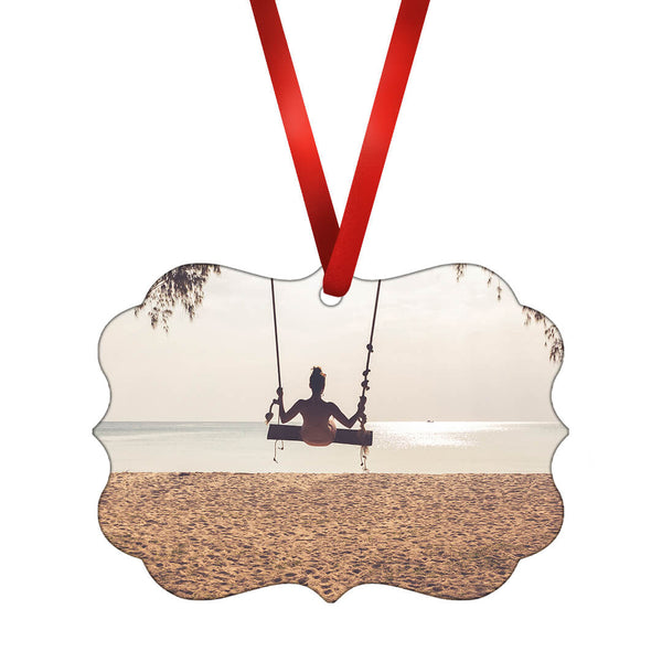 Swinging Beach Landscape Ornament Christmas Ornament Victorian 10.8 x 8cm Clock Canvas