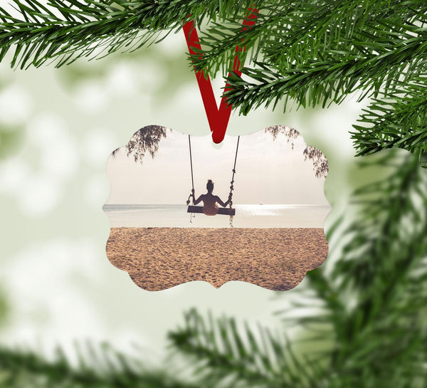 Swinging Beach Landscape Ornament Christmas Ornament Victorian 10.8 x 8cm Clock Canvas