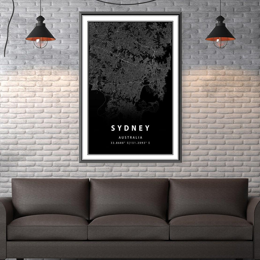 Sydney Black Map Canvas Art Clock Canvas
