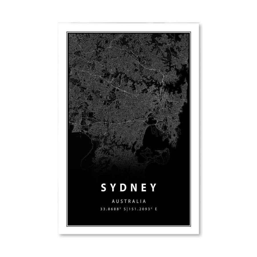 Sydney Black Map Canvas Art Clock Canvas