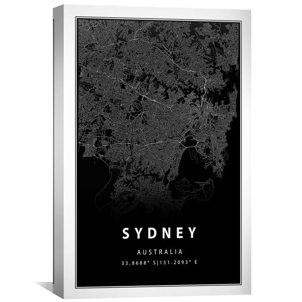 Sydney Black Map Canvas Art 30 x 45cm / Unframed Canvas Print Clock Canvas