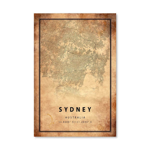 Sydney Vintage Map Canvas Art Clock Canvas