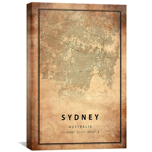 Sydney Vintage Map Canvas Art Clock Canvas