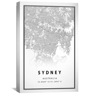 Sydney White Map Canvas Art Clock Canvas
