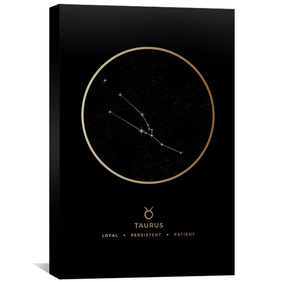 Taurus Traits Gold Canvas Art 40 x 60cm / Unframed Canvas Print Clock Canvas