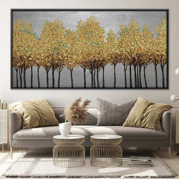 Textured Golden Leaves Oil Painting Oil 50 x 25cm / Oil Painting Clock Canvas