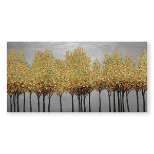 Textured Golden Leaves Oil Painting Oil Clock Canvas
