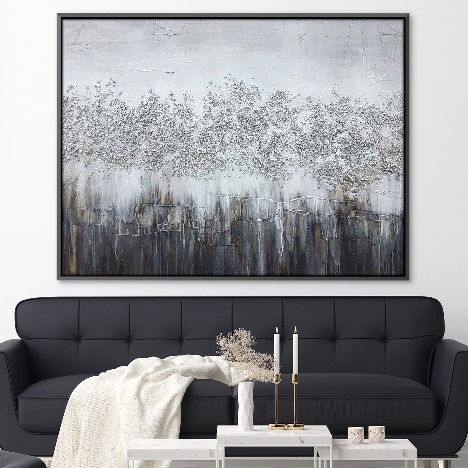 Textured Grey Oil Painting Oil 45 x 30cm / Oil Painting Clock Canvas