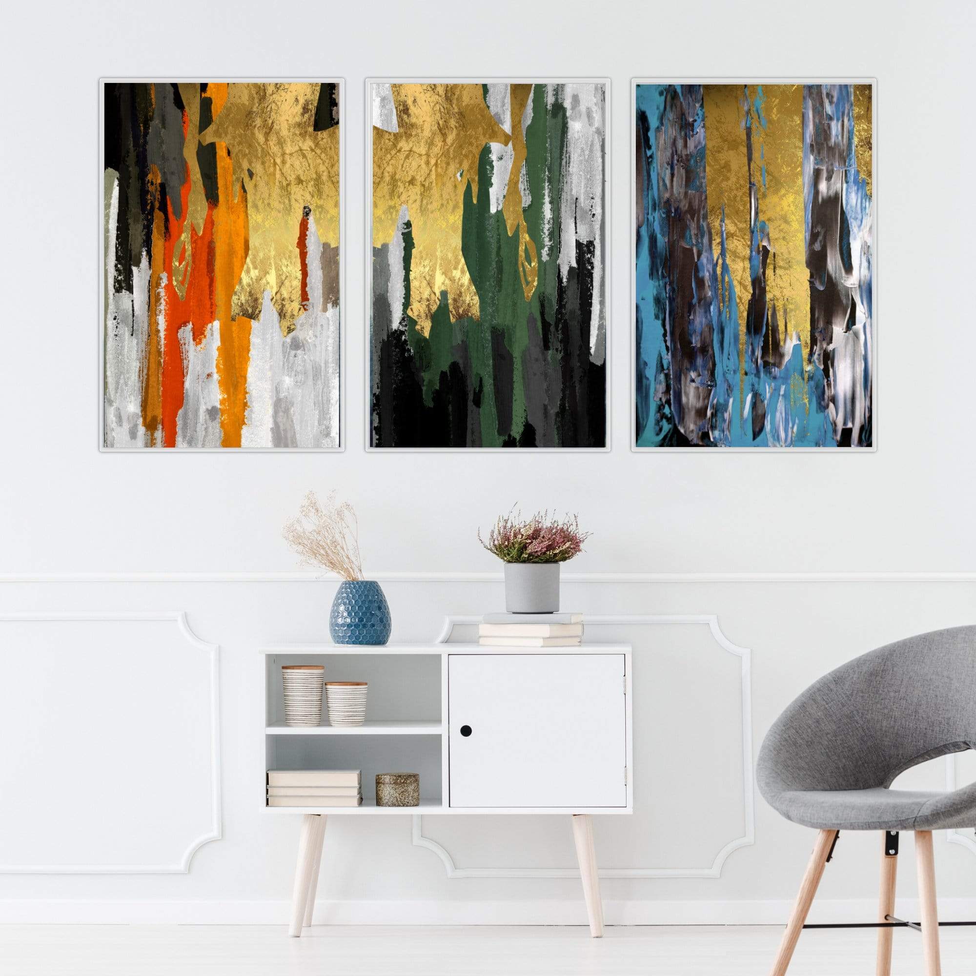 The Abstract Curtain Canvas Art Set of 3 / 40 x 50cm / Standard Gallery Wrap Clock Canvas