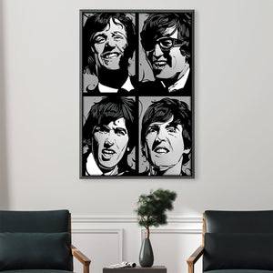 The Beatles Black and White Canvas Art 30 x 45cm / Unframed Canvas Print Clock Canvas