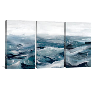 The Brushed Ocean Canvas Art Set of 3 / 40 x 60cm / Unframed Canvas Print Clock Canvas
