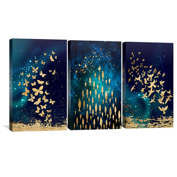 The Golden Array Canvas Art Set of 3 / 40 x 60cm / Unframed Canvas Print Clock Canvas