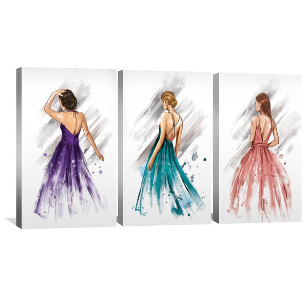 Three Gowns Canvas Art Set of 3 / 30 x 45cm / Unframed Canvas Print Clock Canvas