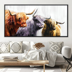 Three Highland Cows Canvas Art Clock Canvas