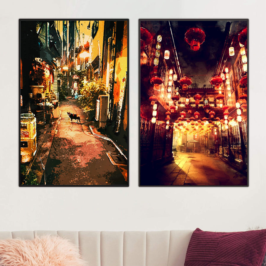 Tokyo Streets Canvas Art Set of 2 / 40 x 50cm / No Board - Canvas Print Only Clock Canvas