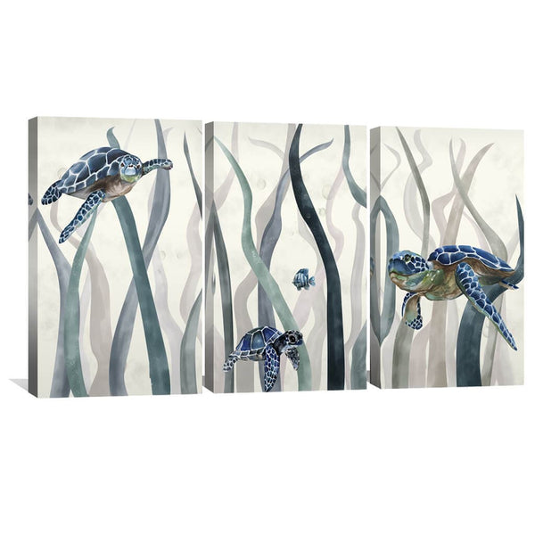 Tranquil Turtles Canvas Art Set of 3 / 40 x 50cm / Unframed Canvas Print Clock Canvas