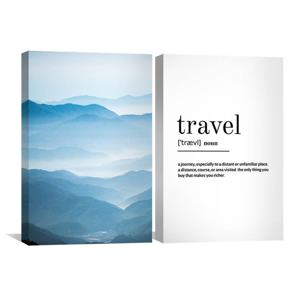 Travel Definition Canvas Art Set of 2 / 40 x 60cm / Unframed Canvas Print Clock Canvas