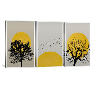 Tree Shadow Canvas Art Set of 3 / 30 x 45cm / Unframed Canvas Print Clock Canvas