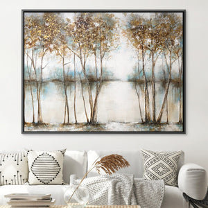 Trees of Reflection Landscape Short Oil Painting Oil 45 x 30cm / Oil Painting Clock Canvas