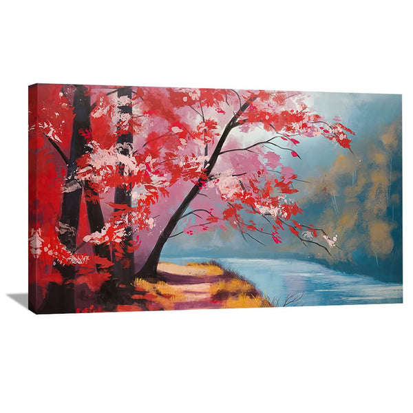 Trees on the River Bank Canvas Art Clock Canvas