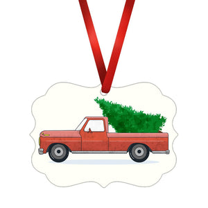 Truck and Tree Ornament Christmas Ornament Victorian 10.8 x 8cm Clock Canvas