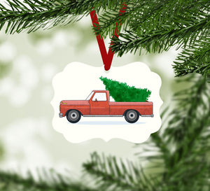 Truck and Tree Ornament Christmas Ornament Victorian 10.8 x 8cm Clock Canvas