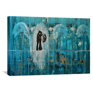 Turquoise Rain Romance Canvas Art Clock Canvas