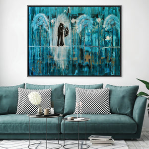 Turquoise Rain Romance Canvas Art 45 x 30cm / Unframed Canvas Print Clock Canvas