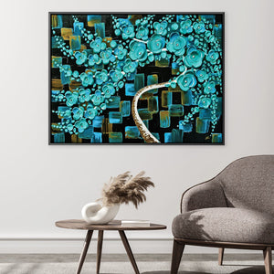 Turquoise Tree Canvas Art 45 x 30cm / Unframed Canvas Print Clock Canvas