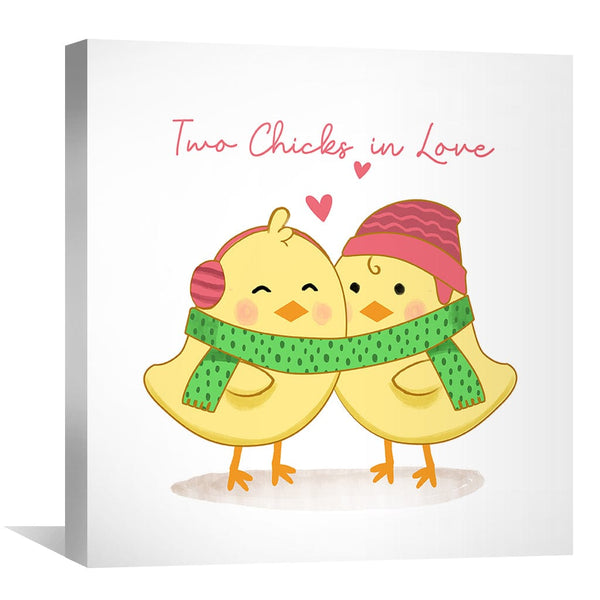 Two Chicks in Love Canvas Art Clock Canvas
