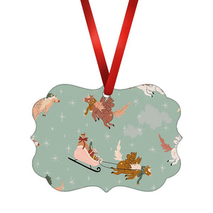 Unicorn Sleigh Ornament Christmas Ornament Victorian 10.8 x 8cm Clock Canvas