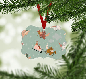 Unicorn Sleigh Ornament Christmas Ornament Victorian 10.8 x 8cm Clock Canvas