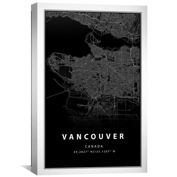 Vancouver Black Map Canvas Art 30 x 45cm / Unframed Canvas Print Clock Canvas