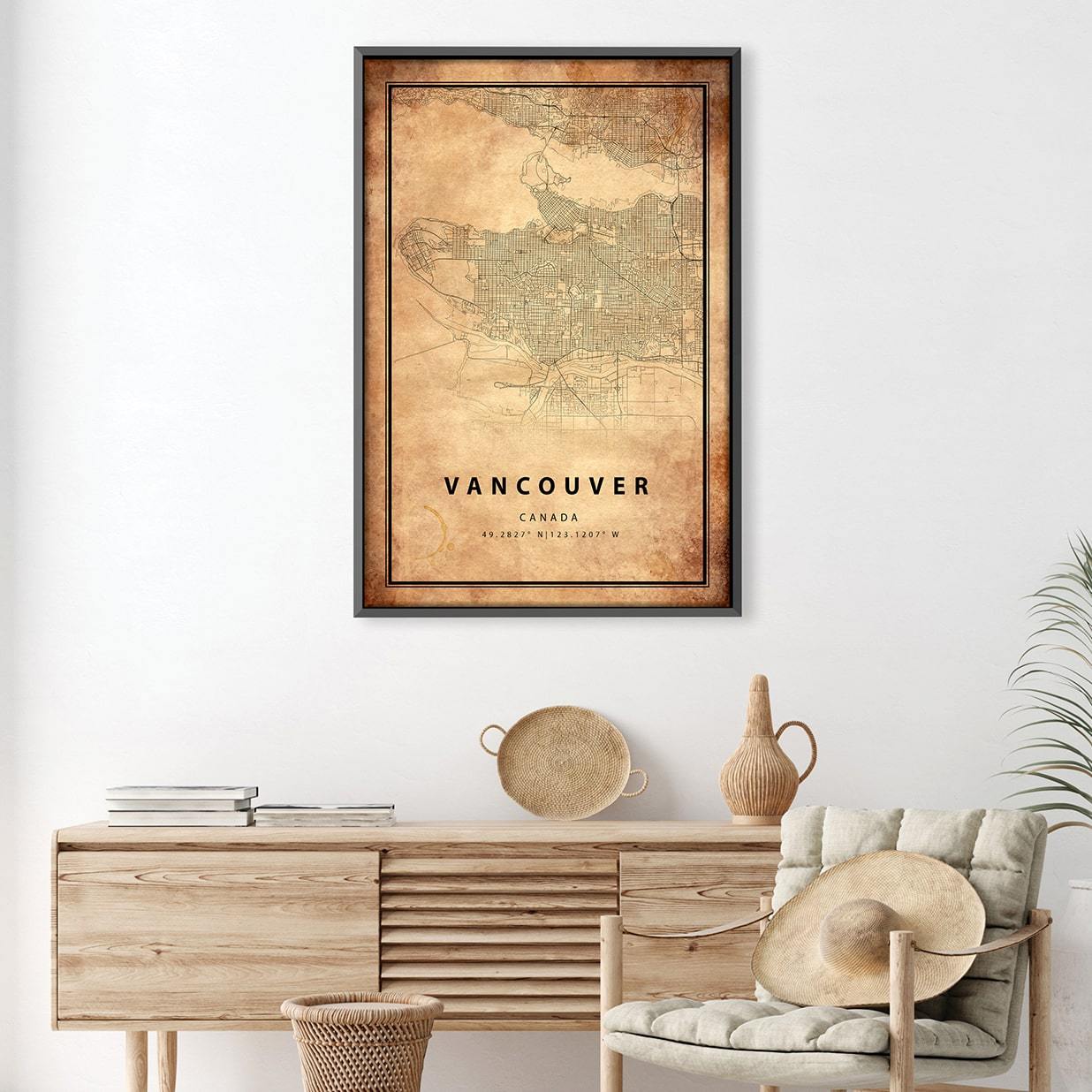 Vancouver Vintage Map Canvas Art Clock Canvas