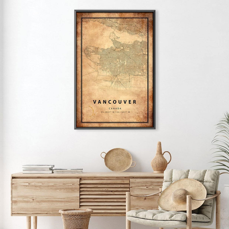 Vancouver Vintage Map Canvas Art Clock Canvas