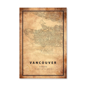 Vancouver Vintage Map Canvas Art Clock Canvas
