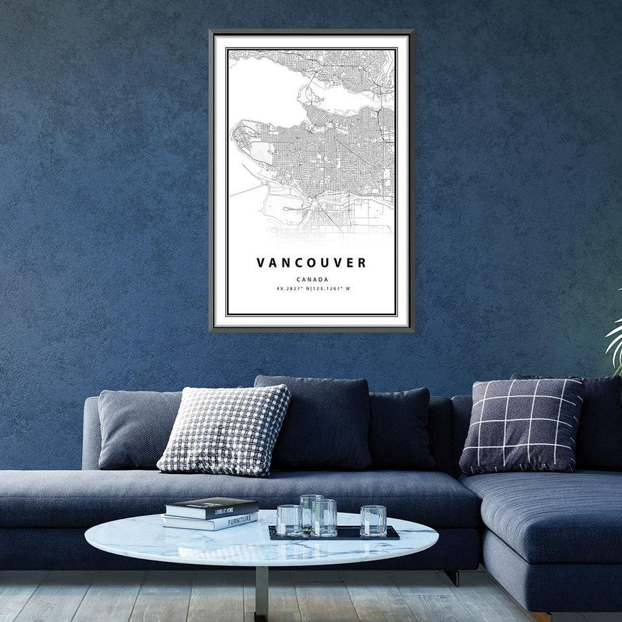 Vancouver White Map Canvas Art Clock Canvas