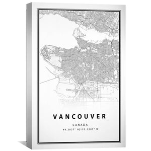 Vancouver White Map Canvas Art 30 x 45cm / Unframed Canvas Print Clock Canvas