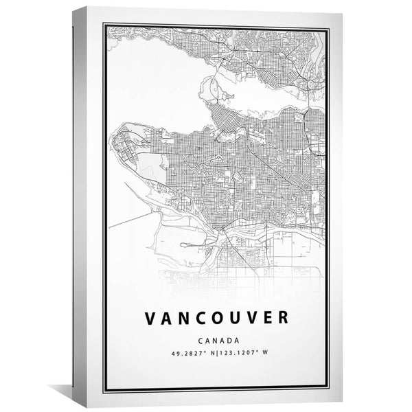 Vancouver White Map Canvas Art 30 x 45cm / Unframed Canvas Print Clock Canvas