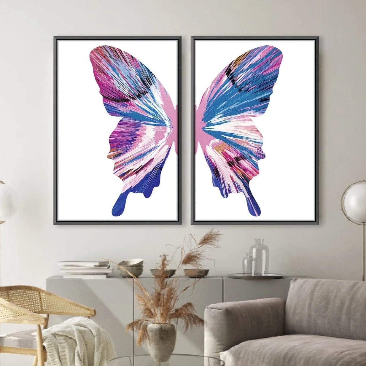 Vibin Butterfly Canvas Art Set of 2 / 30 x 45cm / Unframed Canvas Print Clock Canvas