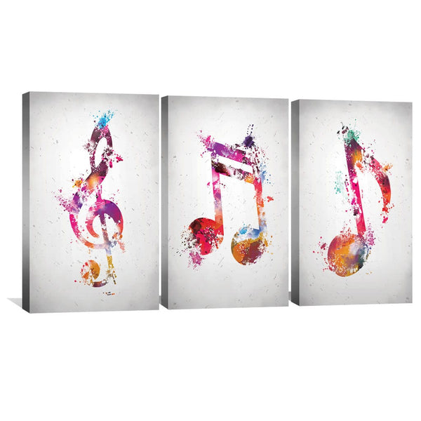 Vibing Musical Notes Canvas Art Set of 3 / 40 x 60cm / Unframed Canvas Print Clock Canvas